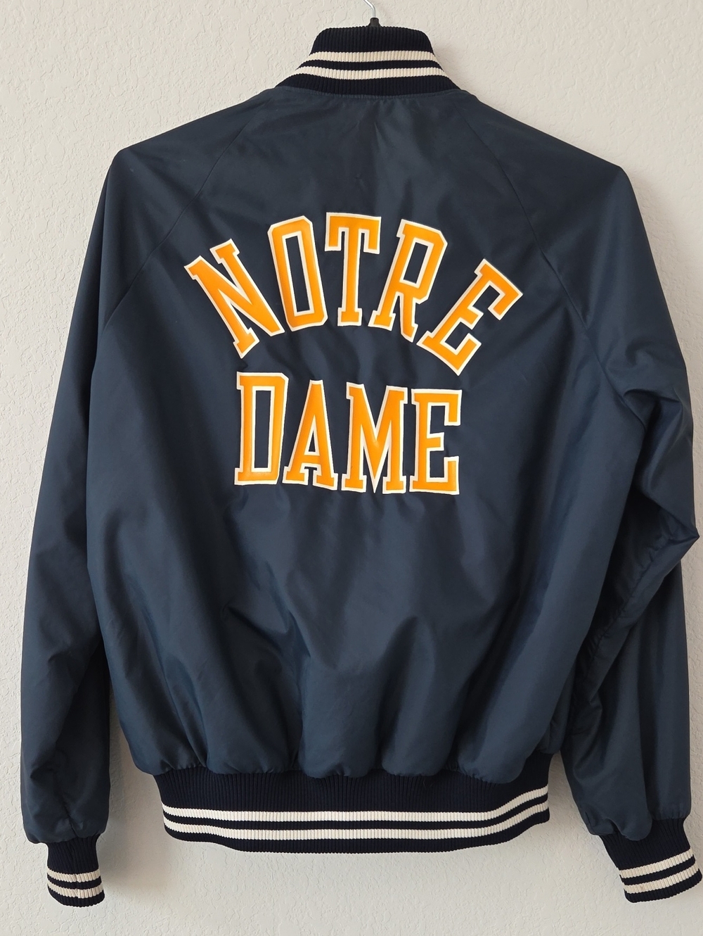 Vintage 80s Notre Dame Varsity Button Jacket Champion Blue Fighting Irish Large